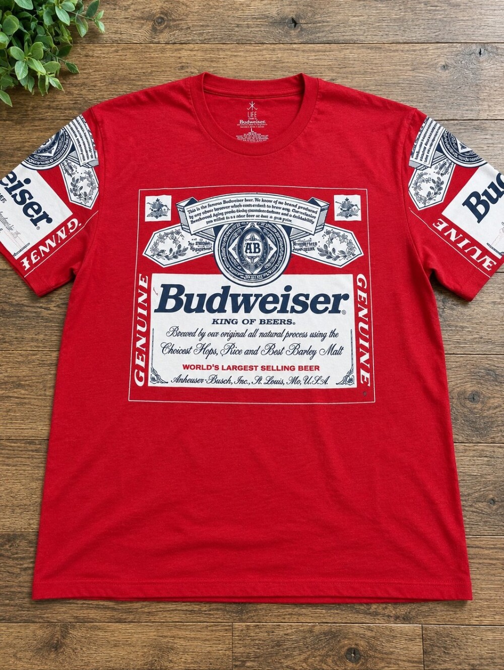 Budweiser Men’s Large Red Graphic T-Shirt King of Beers Beer Tee #1